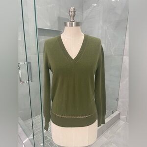 LOUIS VUITTON V-NECK LONG SLEEVE CASHMERE GREEN SWEATER SIZE XSMALL